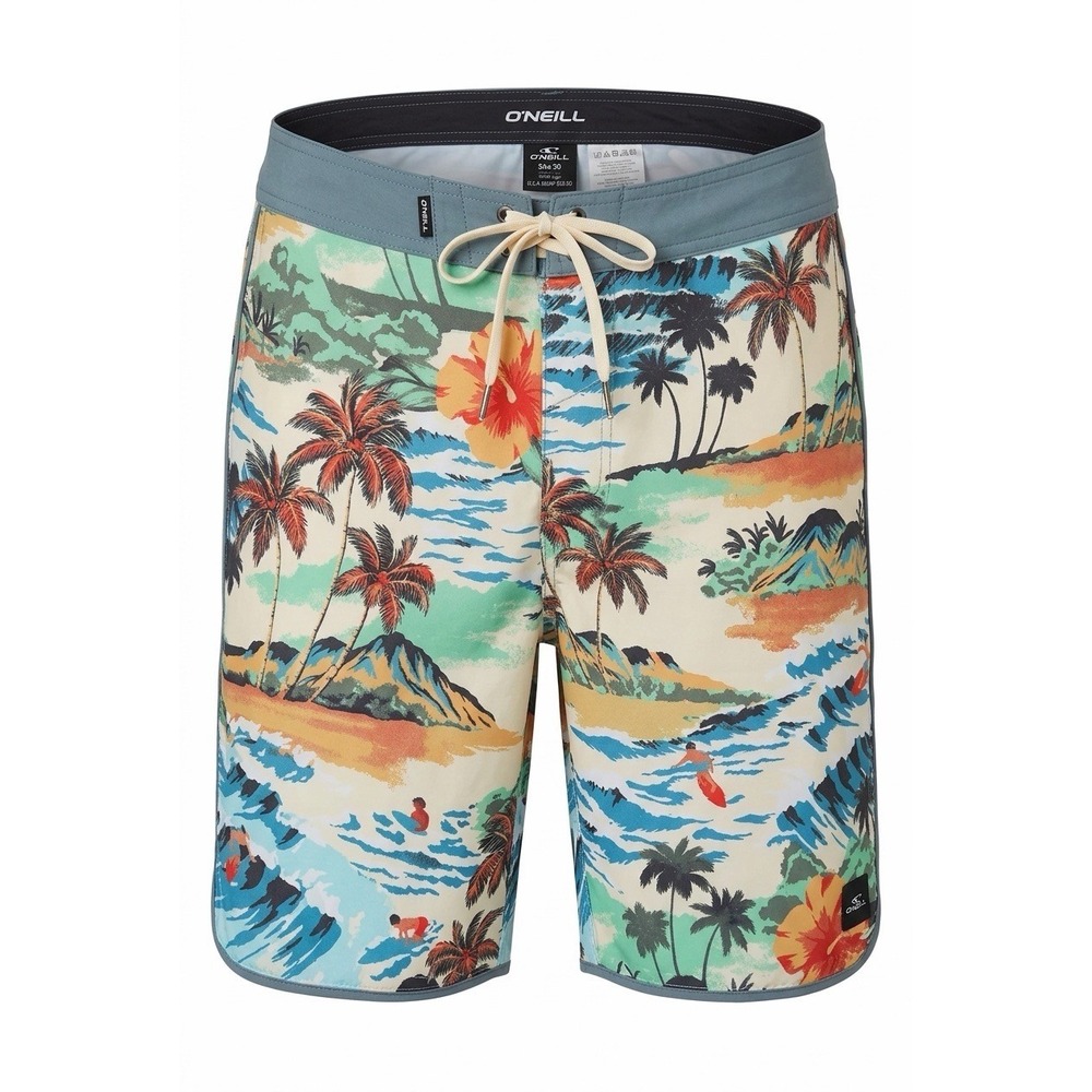 O'Neill Mens Hyperfreak Mysto Scallop 19 Boardshorts Tropical Cream Blue Size 30